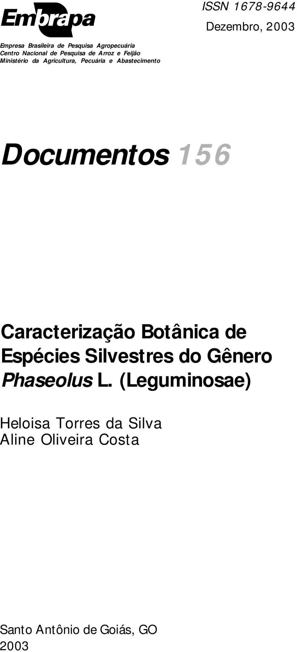 Abastecimento Documentos 156 Caracterização Botânica de Espécies Silvestres do Gênero