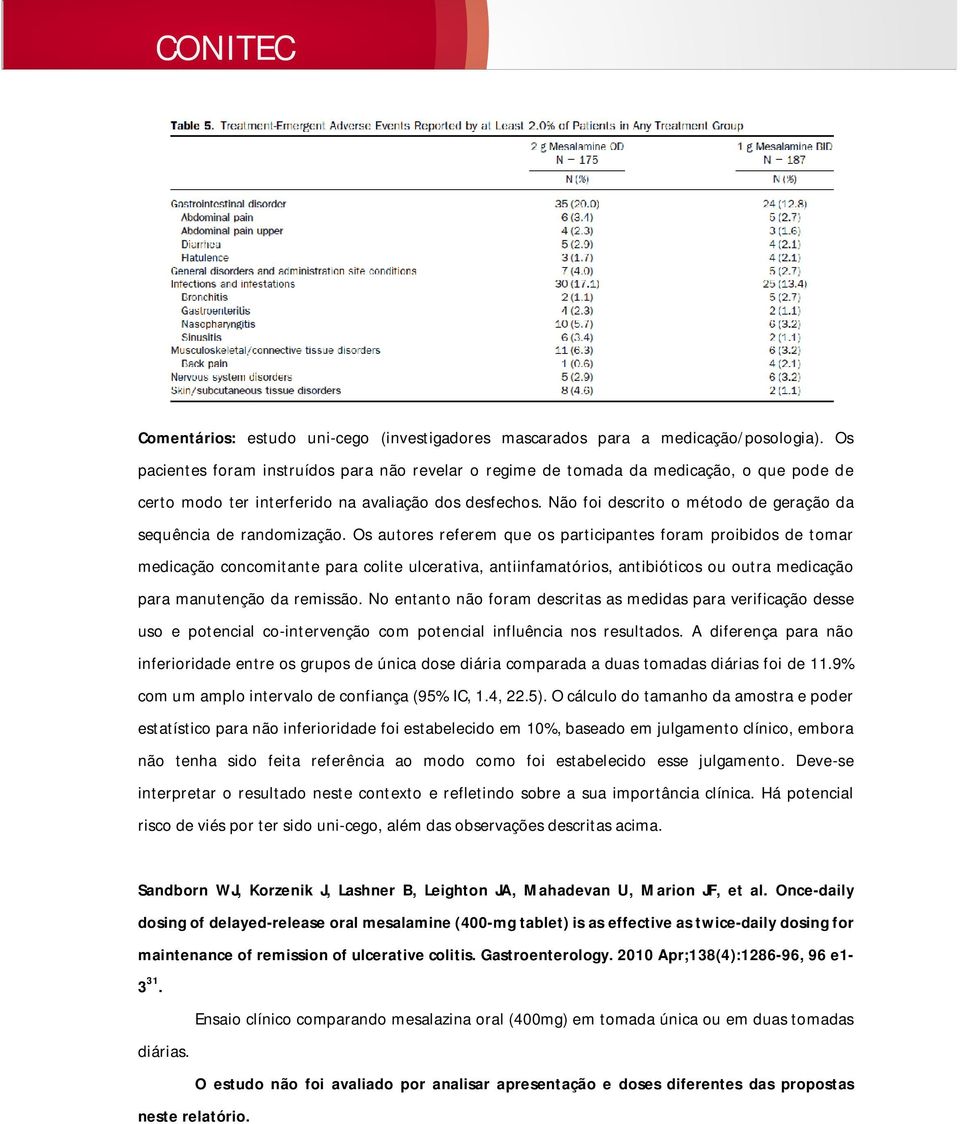 Não foi descrito o método de geração da sequência de randomização.