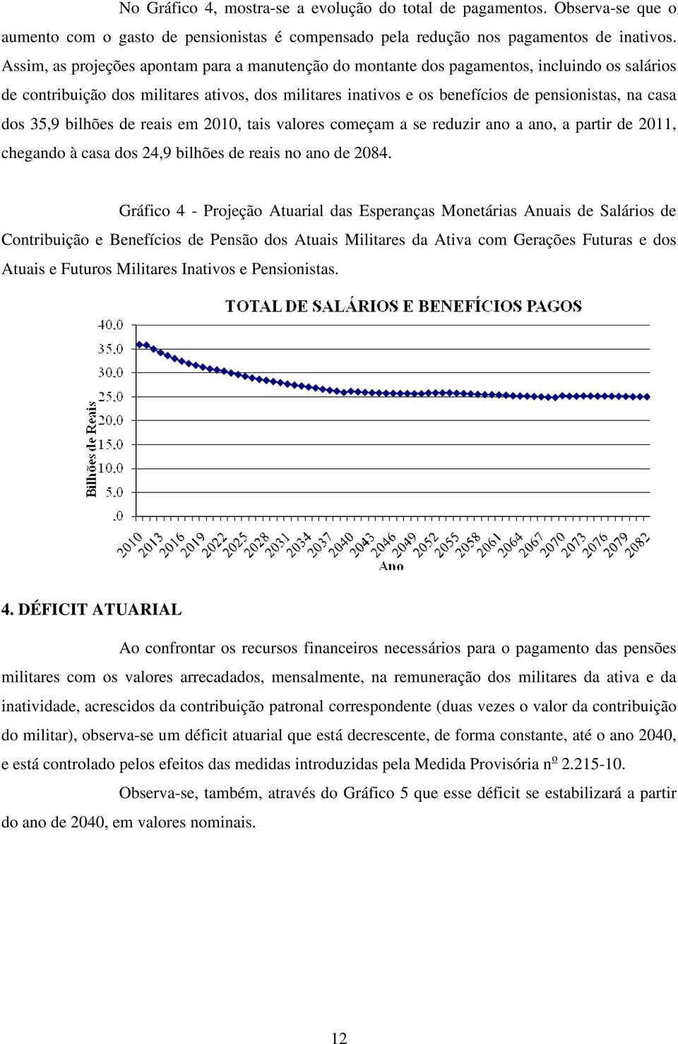 dos 35,9 bilhões de reais em 2010, tais valores começam a se reduzir ano a ano, a partir de 2011, chegando à casa dos 24,9 bilhões de reais no ano de 2084.