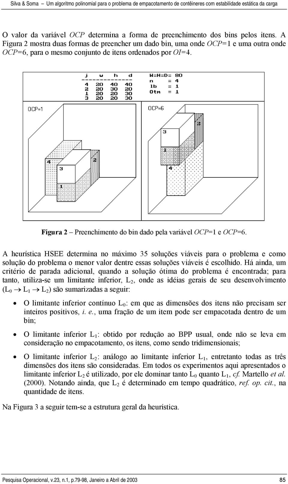 Figura 2 Preenchimento do bin dado pela variável OCP=1 e OCP=6.