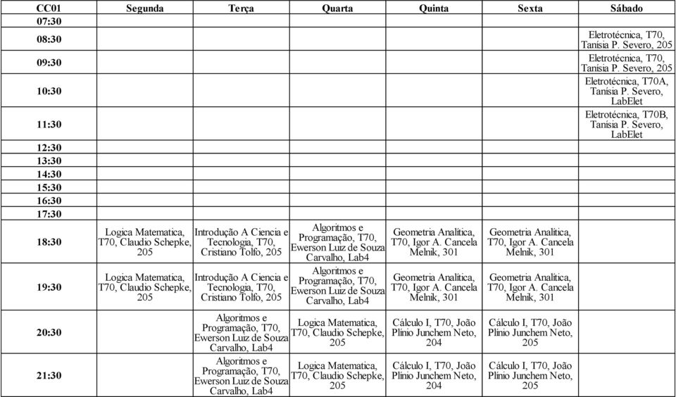 Severo, LabElet 12:30 13:30 14:30 15:30 16:30 17:30 18:30 19:30 20:30 21:30 Logica Matematica, Logica Matematica, Ciencia e Tecnologia, T70, Cristiano Tolfo, Ciencia e Tecnologia, T70, Cristiano
