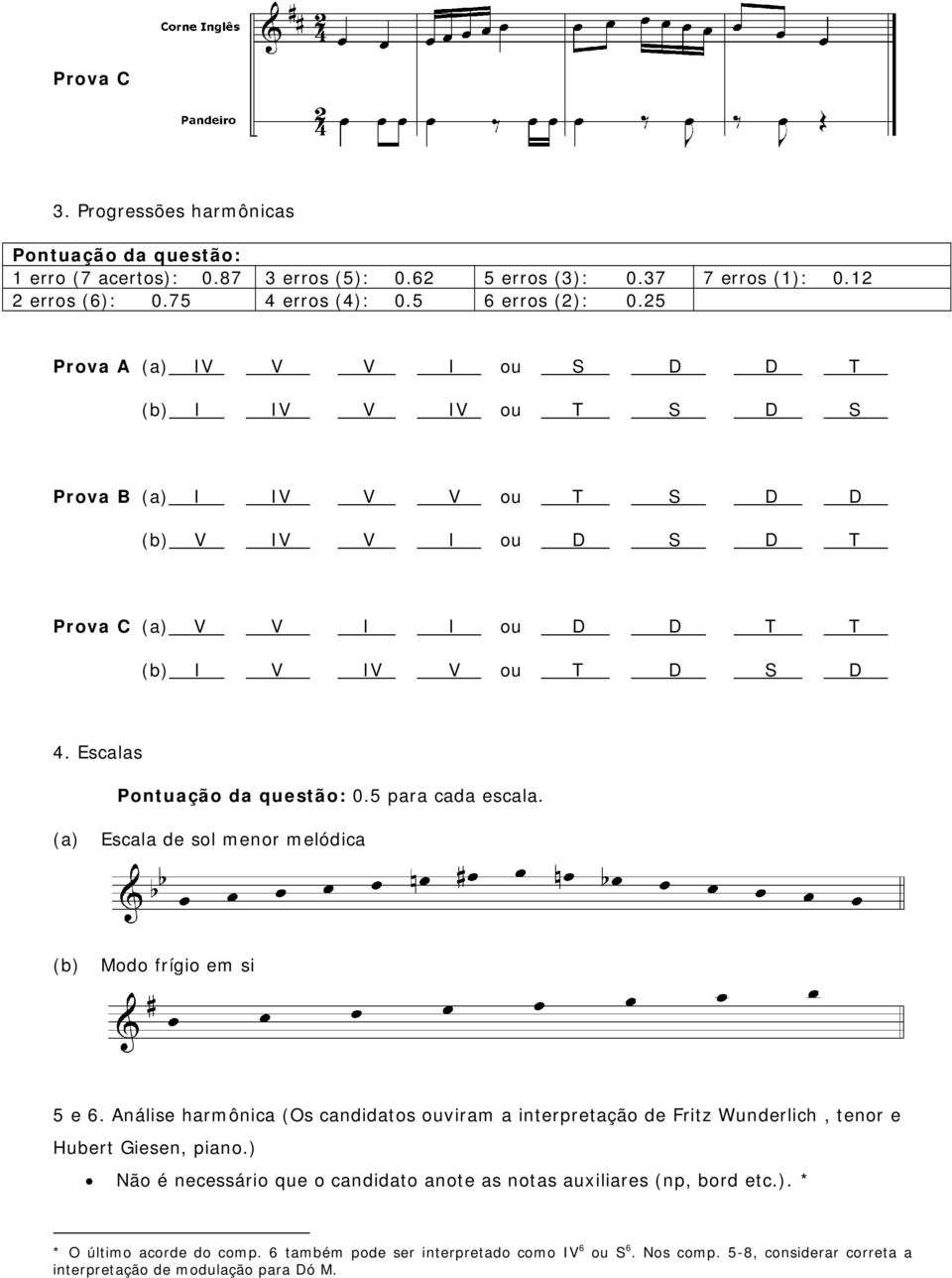Escalas Pontuação da questão: 0.5 para cada escala. (a) Escala de sol menor melódica (b) Modo frígio em si 5 e 6.