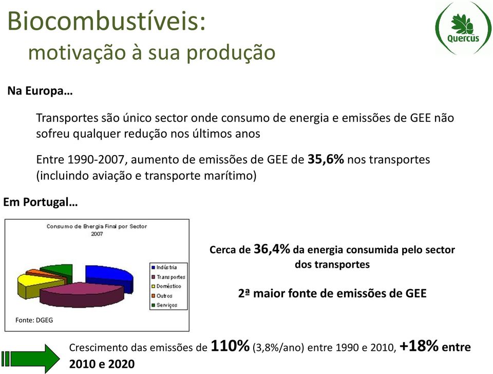 (incluindo aviação e transporte marítimo) Em Portugal Cerca de 36,4% da energia consumida pelo sector dos transportes