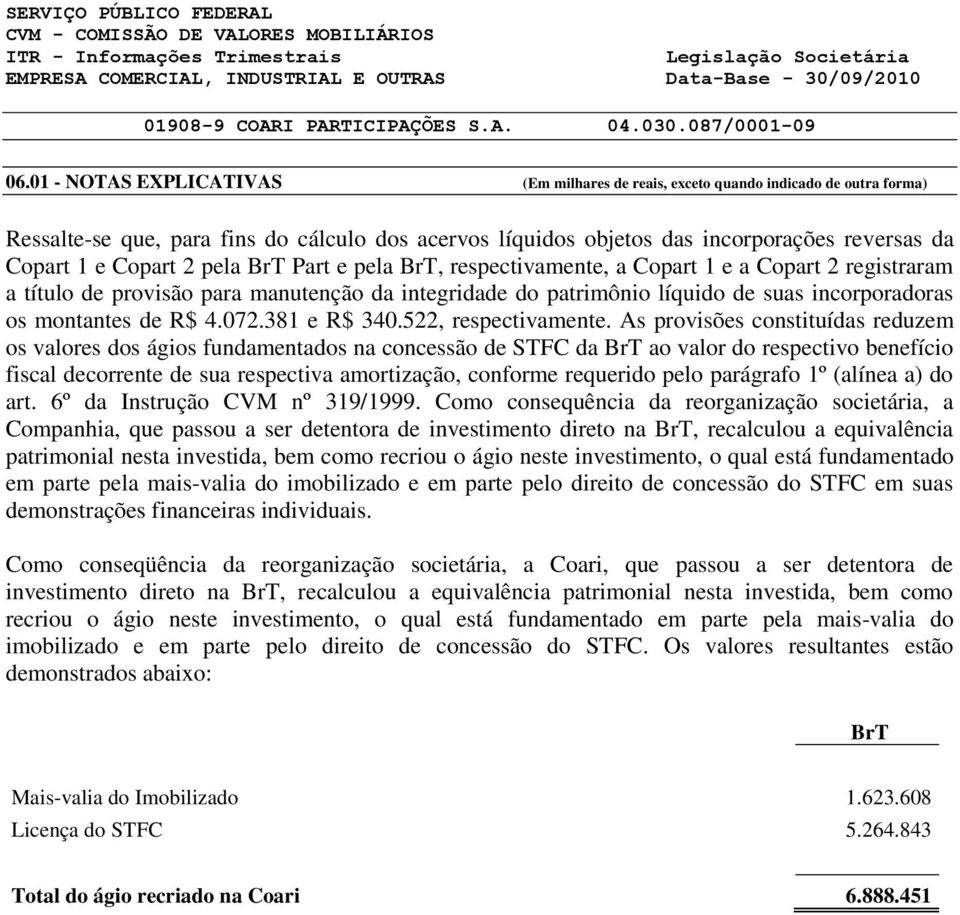 As provisões constituídas reduzem os valores dos ágios fundamentados na concessão de STFC da BrT ao valor do respectivo benefício fiscal decorrente de sua respectiva amortização, conforme requerido