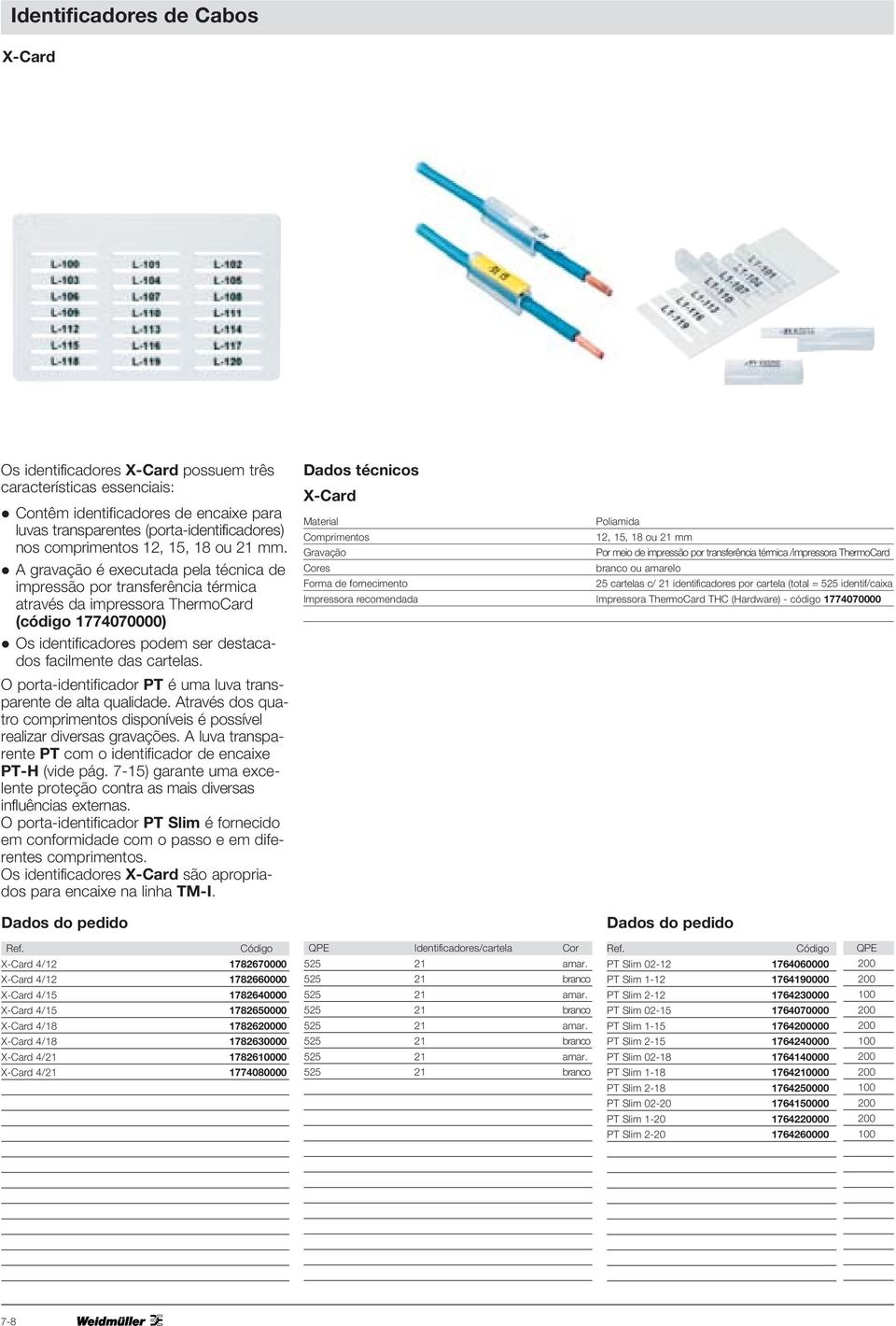 A gravação é executada pela técnica de impressão por transferência térmica através da impressora ThermoCard (código 1774070000) Os identificadores podem ser destacados facilmente das cartelas.