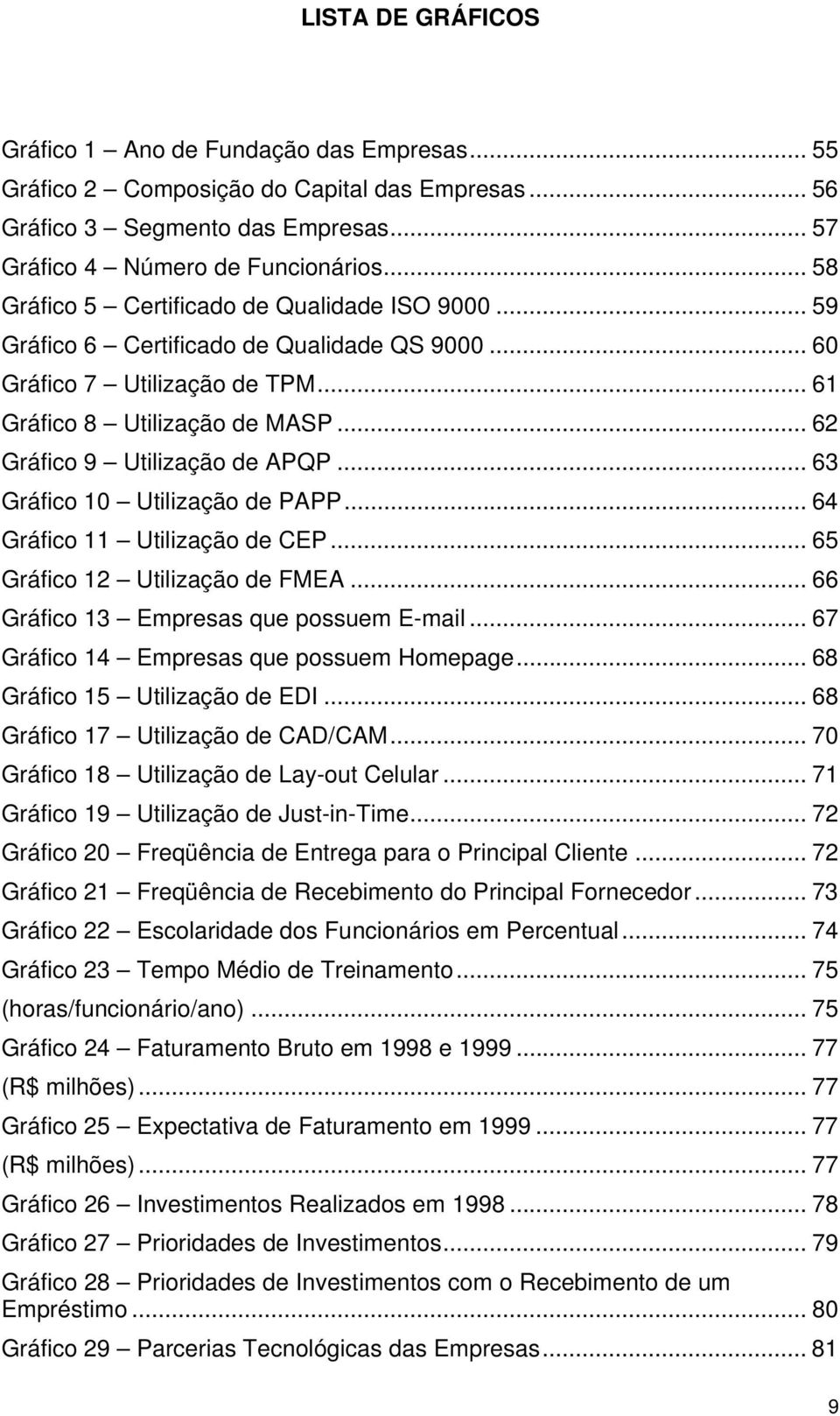 .. 62 Gráfico 9 Utilização de APQP... 63 Gráfico 10 Utilização de PAPP... 64 Gráfico 11 Utilização de CEP... 65 Gráfico 12 Utilização de FMEA... 66 Gráfico 13 Empresas que possuem E-mail.