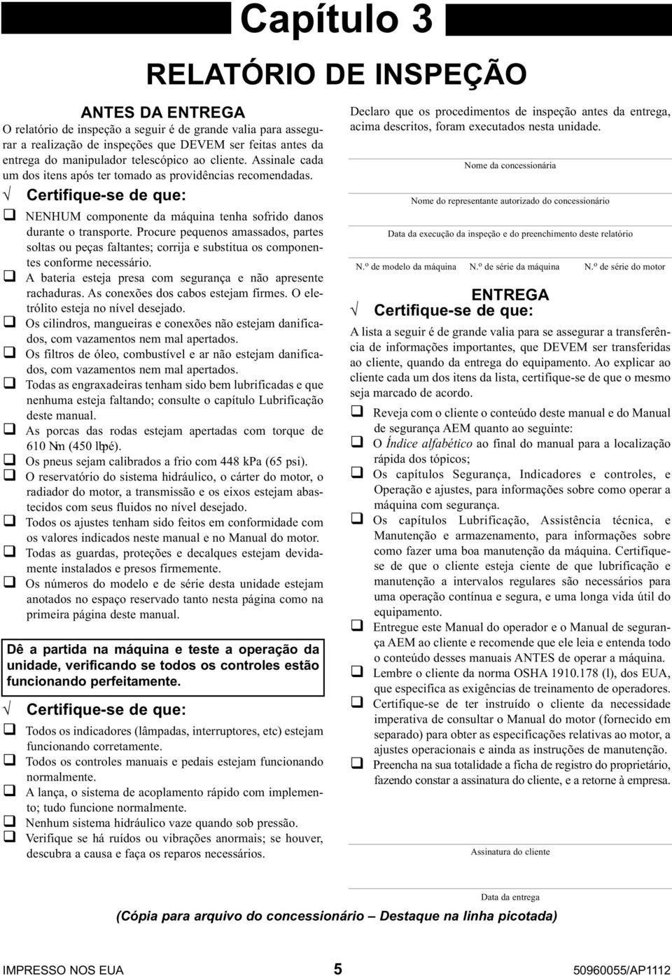 Procure pequenos amassados, partes sotas ou peças fatantes; corrija e substitua os componentes conforme necessário. q A bateria esteja presa com segurança e não apresente rachaduras.