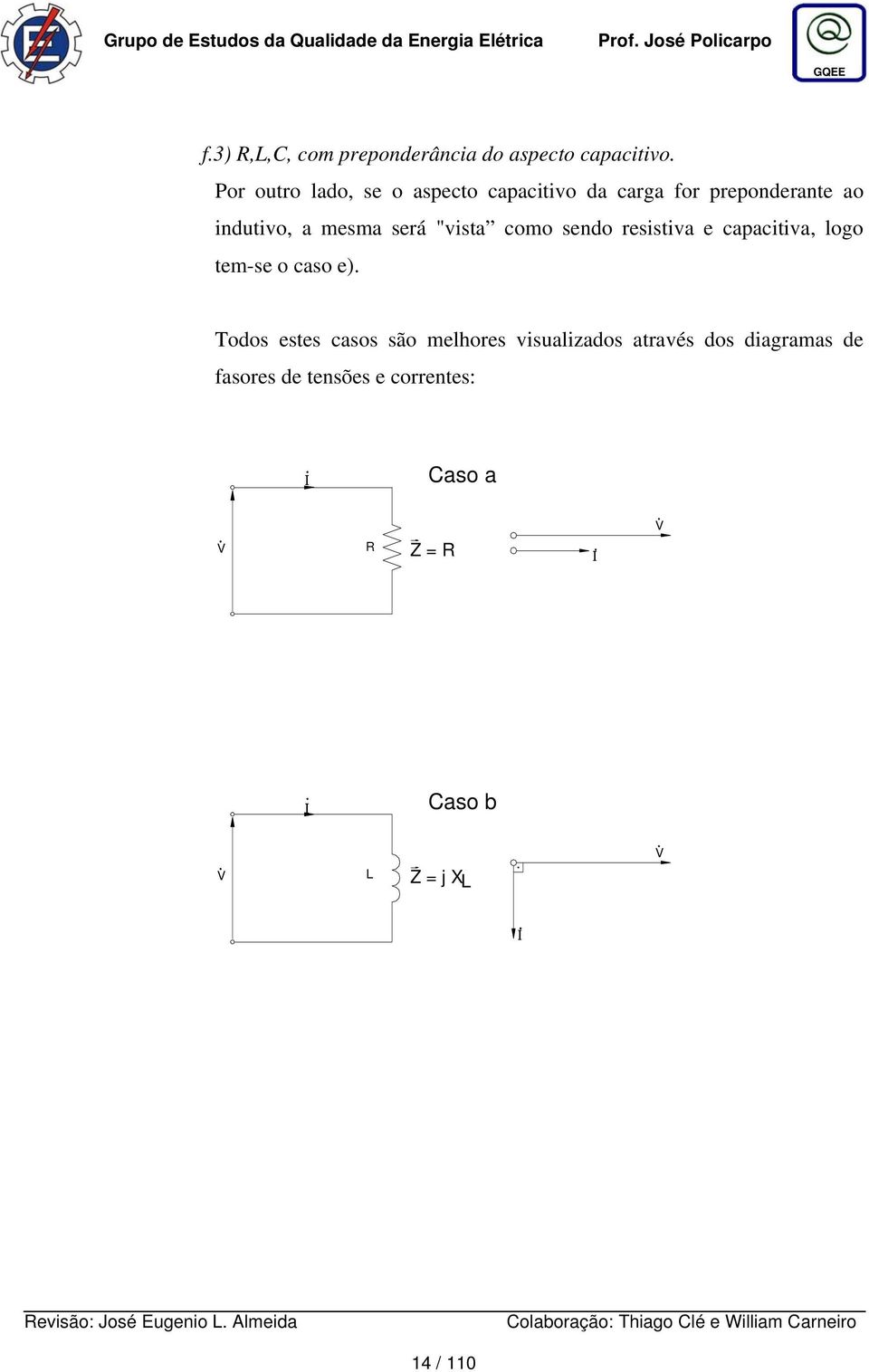 como sendo resistiva e capacitiva, logo tem-se o caso e) Todos estes casos são melhores visualizados através