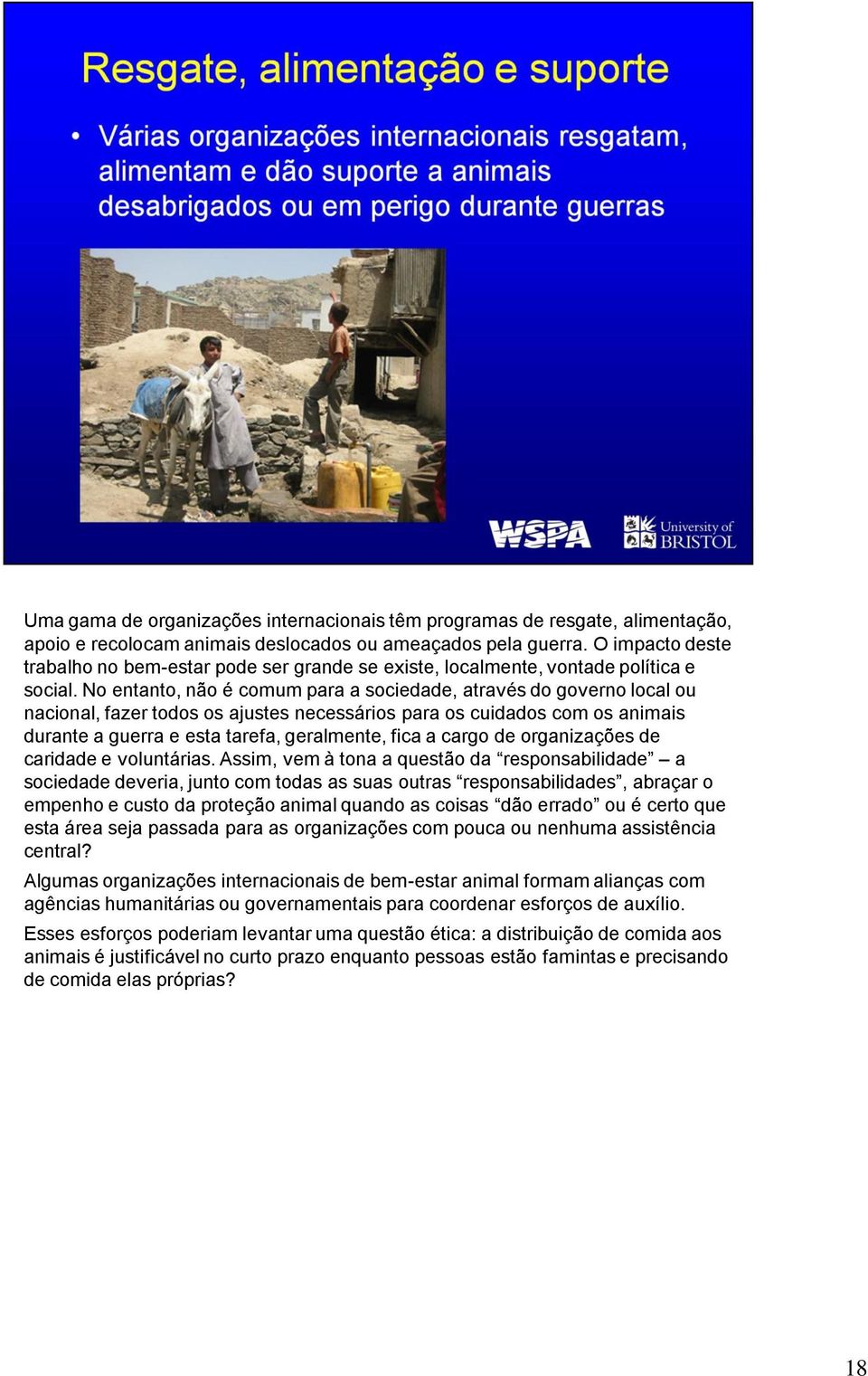 No entanto, não é comum para a sociedade, através do governo local ou nacional, fazer todos os ajustes necessários para os cuidados com os animais durante a guerra e esta tarefa, geralmente, fica a