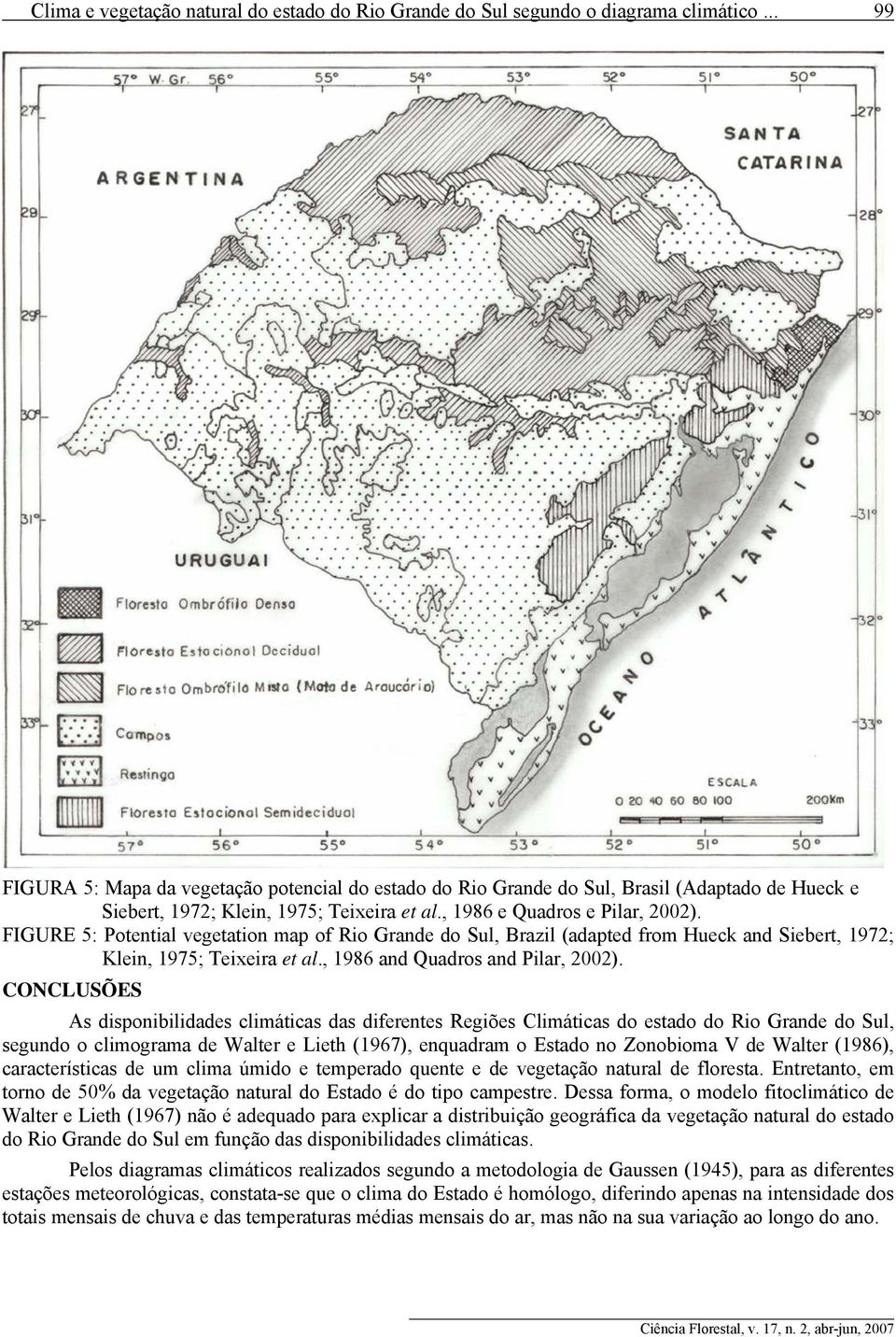 FIGURE 5: Potential vegetation map of Rio Grande do Sul, Brazil (adapted from Hueck and Siebert, 1972; Klein, 1975; Teixeira et al., 1986 and Quadros and Pilar, 2002).