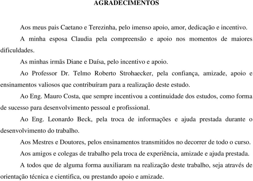 Telmo Roberto Strohaecker, pela confiança, amizade, apoio e ensinamentos valiosos que contribuíram para a realização deste estudo. Ao Eng.