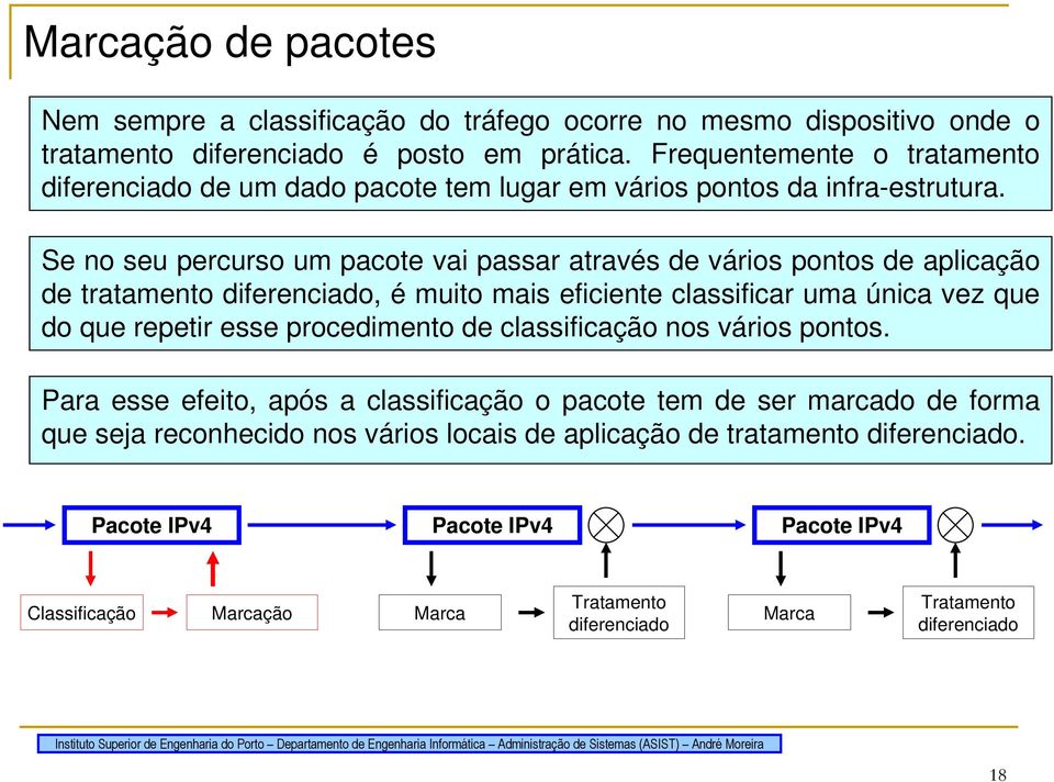 Se no seu percurso um pacote vai passar através de vários pontos de aplicação de tratamento diferenciado, é muito mais eficiente classificar uma única vez que do que repetir esse