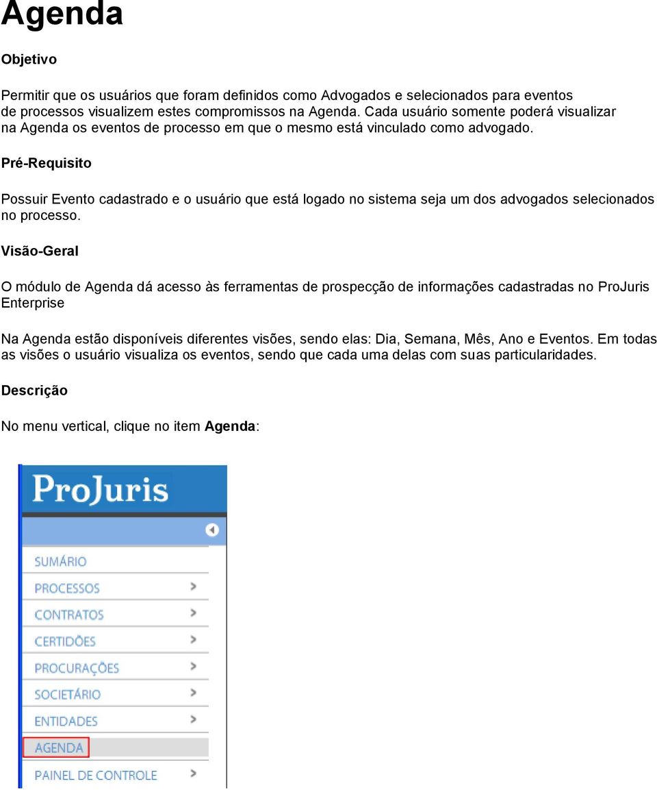 Pré-Requisito Possuir Evento cadastrado e o usuário que está logado no sistema seja um dos advogados selecionados no processo.