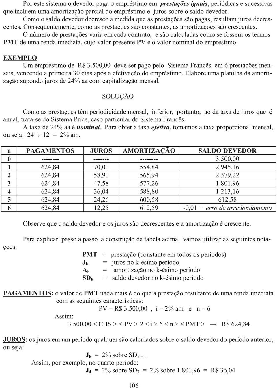 O número de prestações varia em cada contrato, e são calculadas como se fossem os termos PMT de uma renda imediata, cujo valor presente PV é o valor nominal do empréstimo. Um empréstimo de R$ 3.