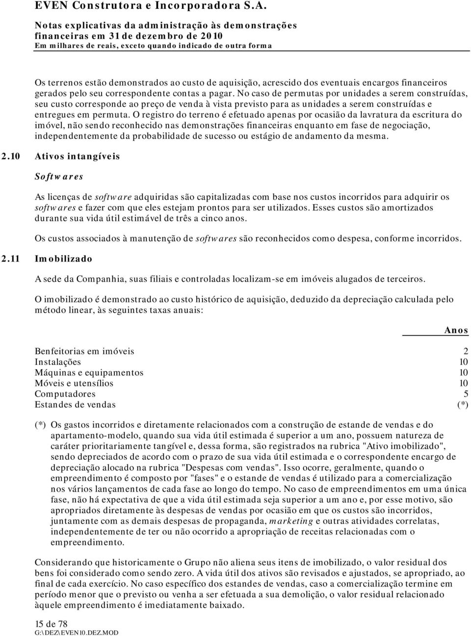 O registro do terreno é efetuado apenas por ocasião da lavratura da escritura do imóvel, não sendo reconhecido nas demonstrações financeiras enquanto em fase de negociação, independentemente da