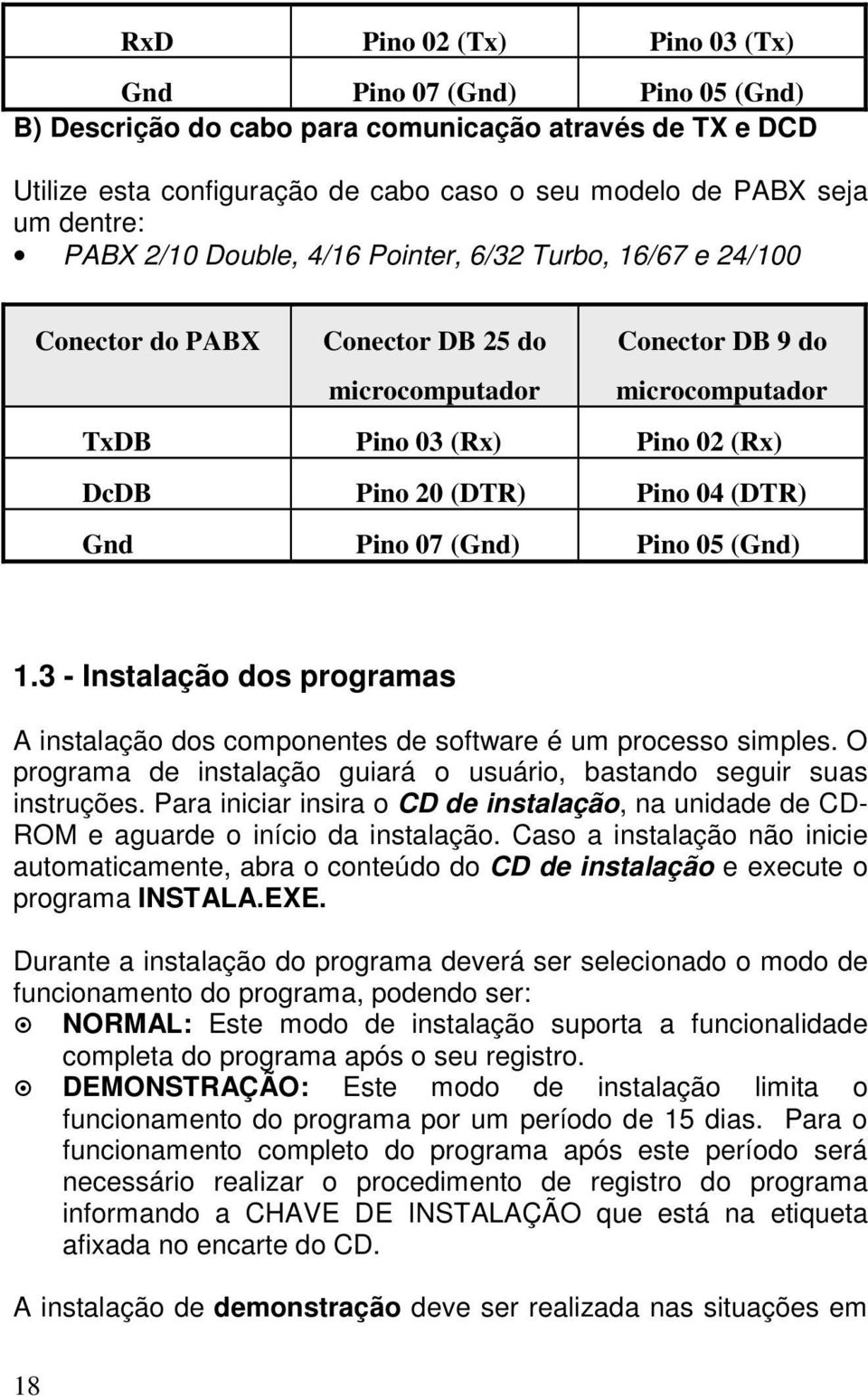 04 (DTR) Gnd Pino 07 (Gnd) Pino 05 (Gnd) 1.3 - Instalação dos programas A instalação dos componentes de software é um processo simples.