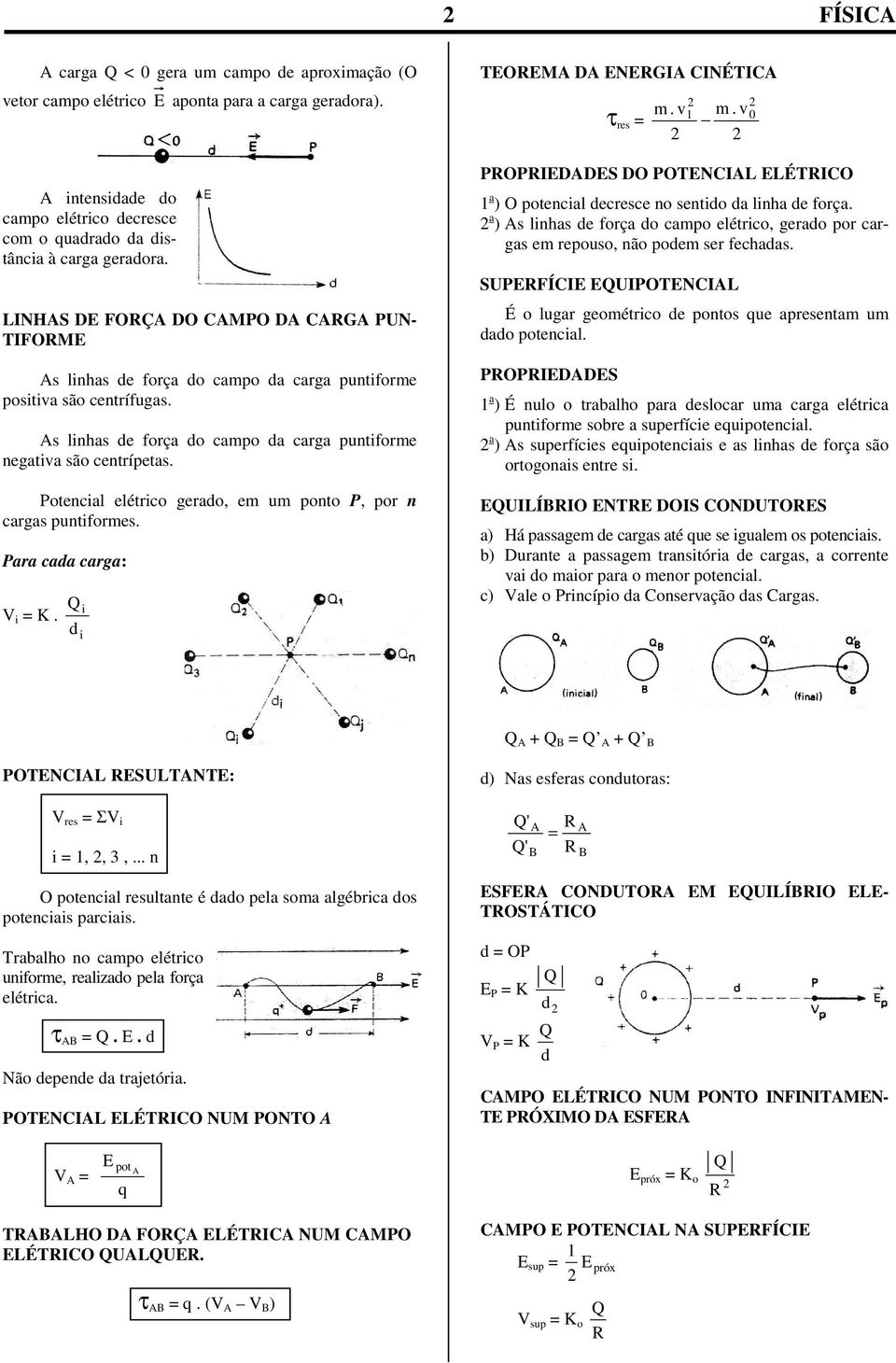 otencial elétrico gerao, em um ponto, por n cargas puntiformes. ara caa carga: V i K. i i TOMA DA NGIA INÉTIA τ res m. v m. v OIDADS DO OTNIAL LÉTIO a ) O potencial ecresce no sentio a linha e força.