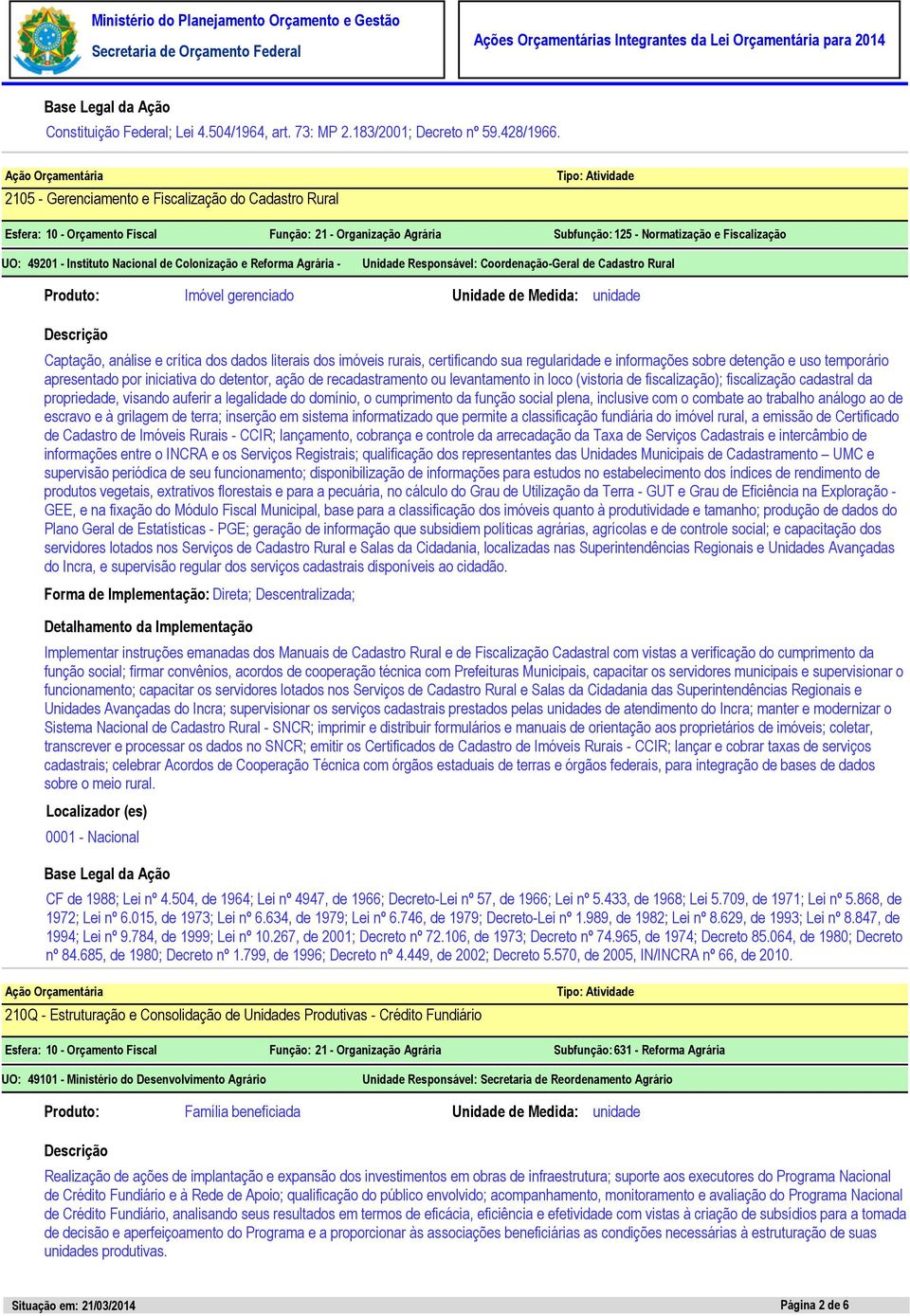 Coordenação-Geral de Cadastro Rural Imóvel gerenciado Unidade de Medida: unidade Captação, análise e crítica dos dados literais dos imóveis rurais, certificando sua regularidade e informações sobre