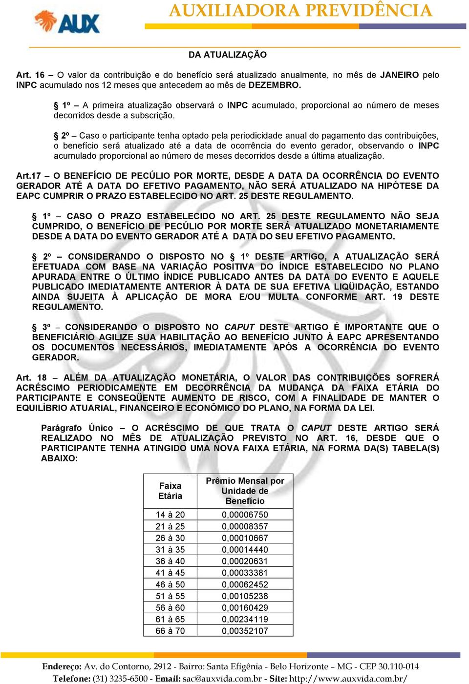 2º Caso o participante tenha optado pela periodicidade anual do pagamento das contribuições, o benefício será atualizado até a data de ocorrência do evento gerador, observando o INPC acumulado