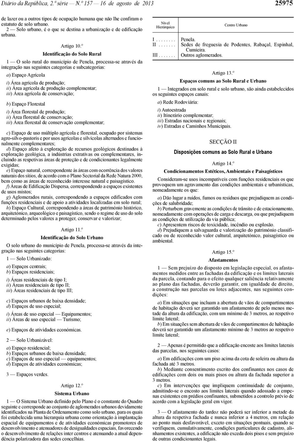 º Identificação do Solo Rural 1 O solo rural do município de Penela, processa -se através da integração nas seguintes categorias e subcategorias: a) Espaço Agrícola i) Área agrícola de produção; ii)