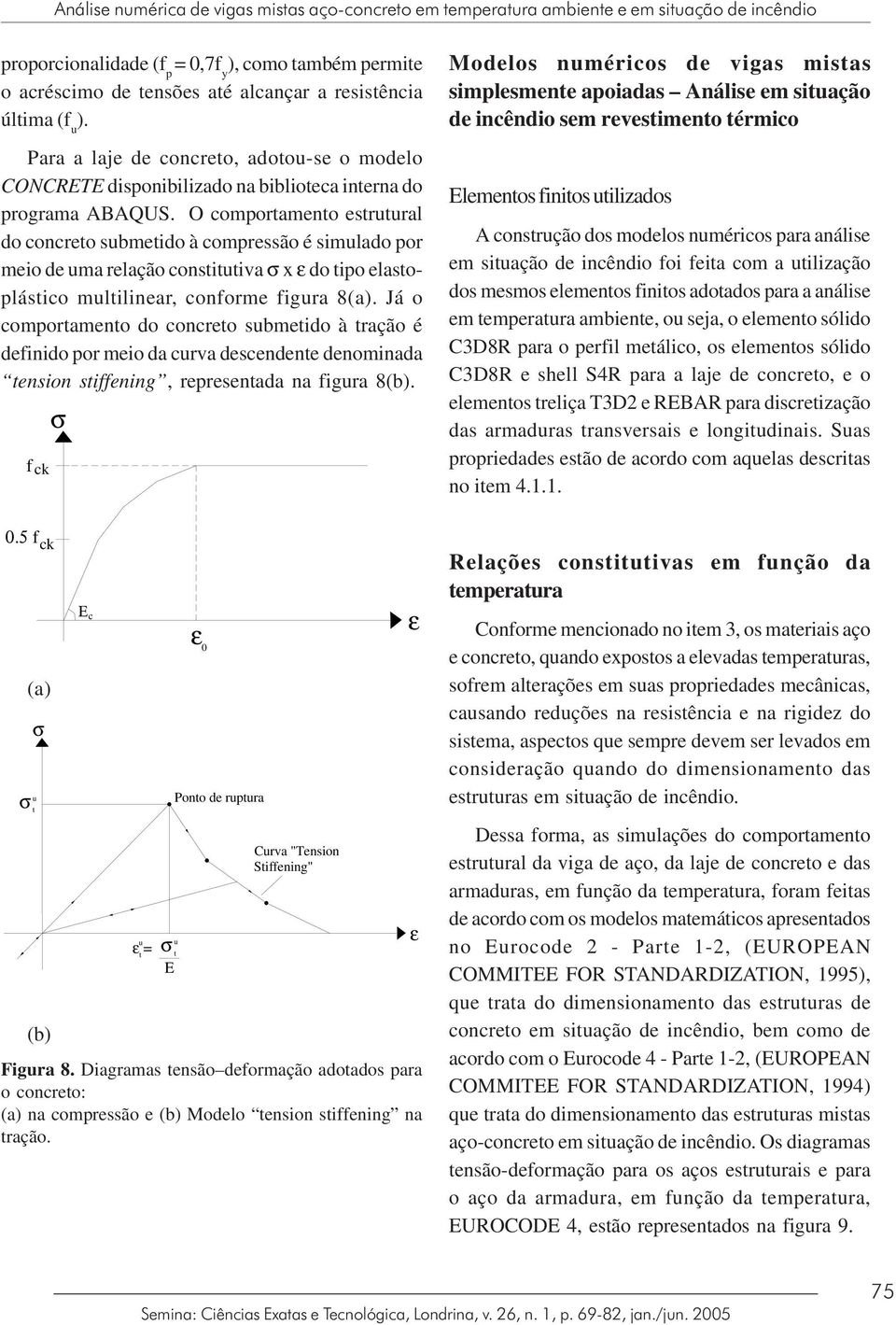 O comportamento estrutural do concreto submetido à compressão é simulado por meio de uma relação constitutiva x do tipo elastoplástico multilinear, conforme figura 8(a).