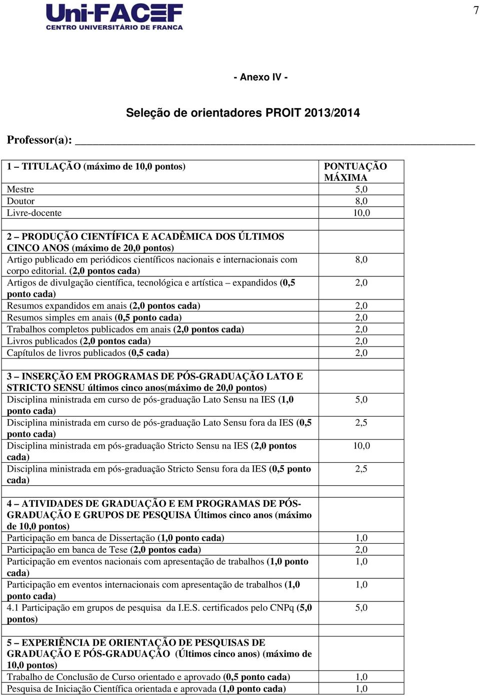 (2,0 pontos cada) Artigos de divulgação científica, tecnológica e artística expandidos (0,5 2,0 ponto cada) Resumos expandidos em anais (2,0 pontos cada) 2,0 Resumos simples em anais (0,5 ponto cada)