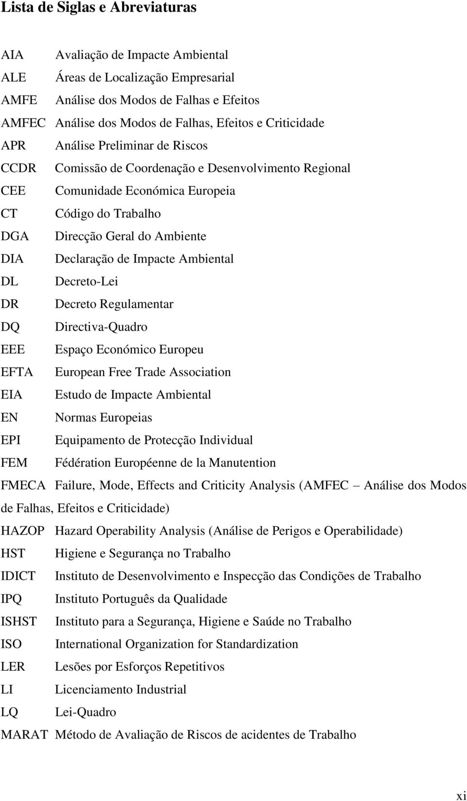 Declaração de Impacte Ambiental DL Decreto-Lei DR Decreto Regulamentar DQ Directiva-Quadro EEE Espaço Económico Europeu EFTA European Free Trade Association EIA Estudo de Impacte Ambiental EN Normas