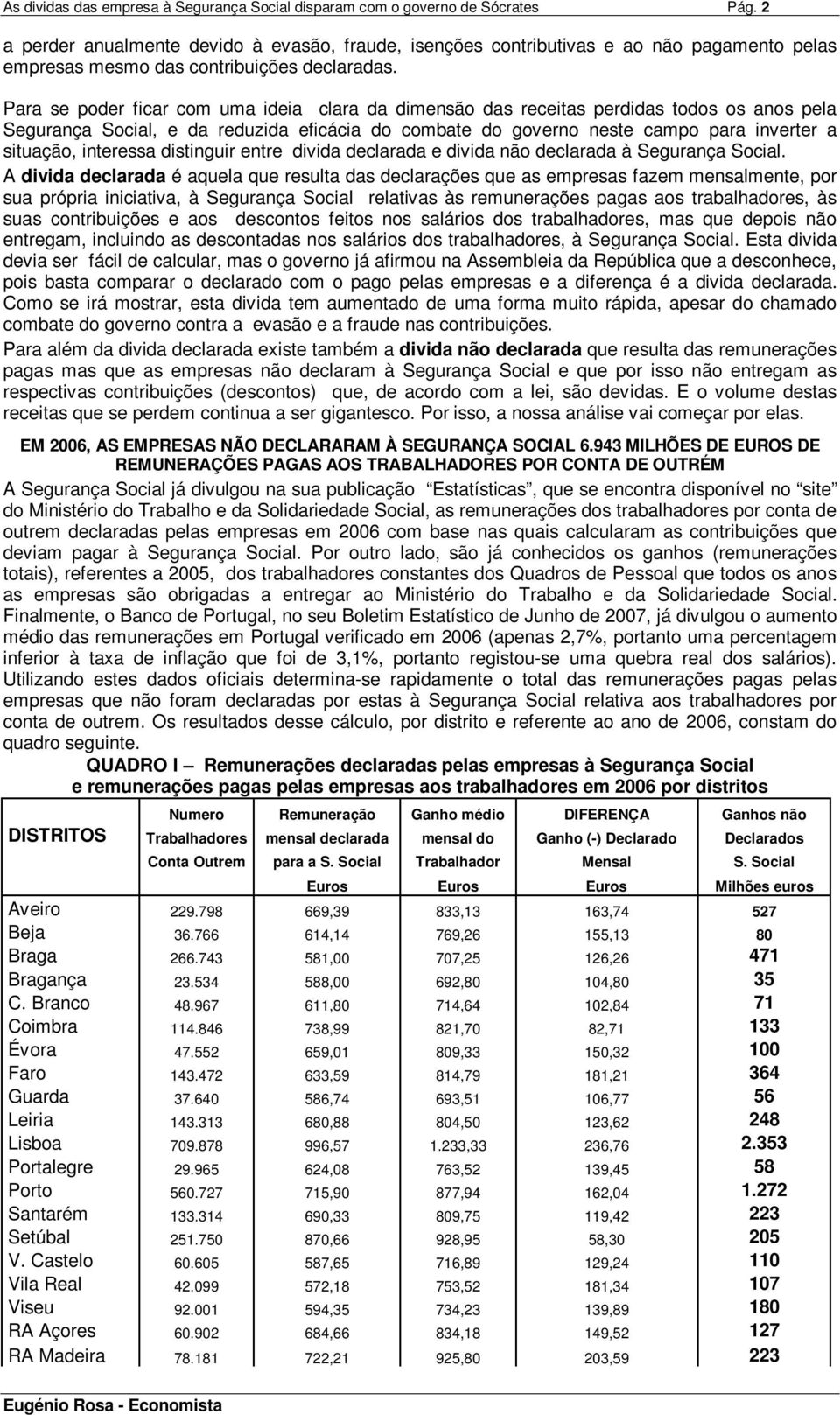 Para se poder ficar com uma ideia clara da dimensão das receitas perdidas todos os anos pela Segurança Social, e da reduzida eficácia do combate do governo neste campo para inverter a situação,