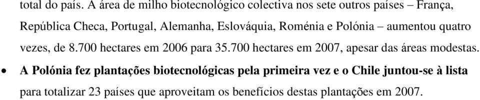 Alemanha, Eslováquia, Roménia e Polónia aumentou quatro vezes, de 8.700 hectares em 2006 para 35.