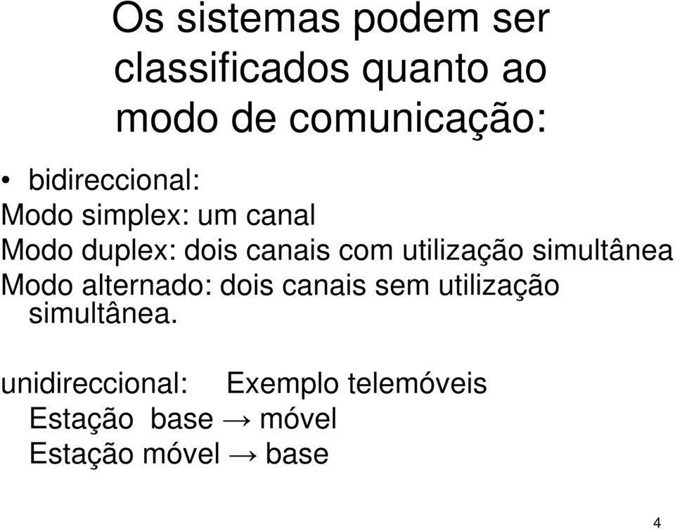 utilização simultânea Modo alternado: dois canais sem utilização