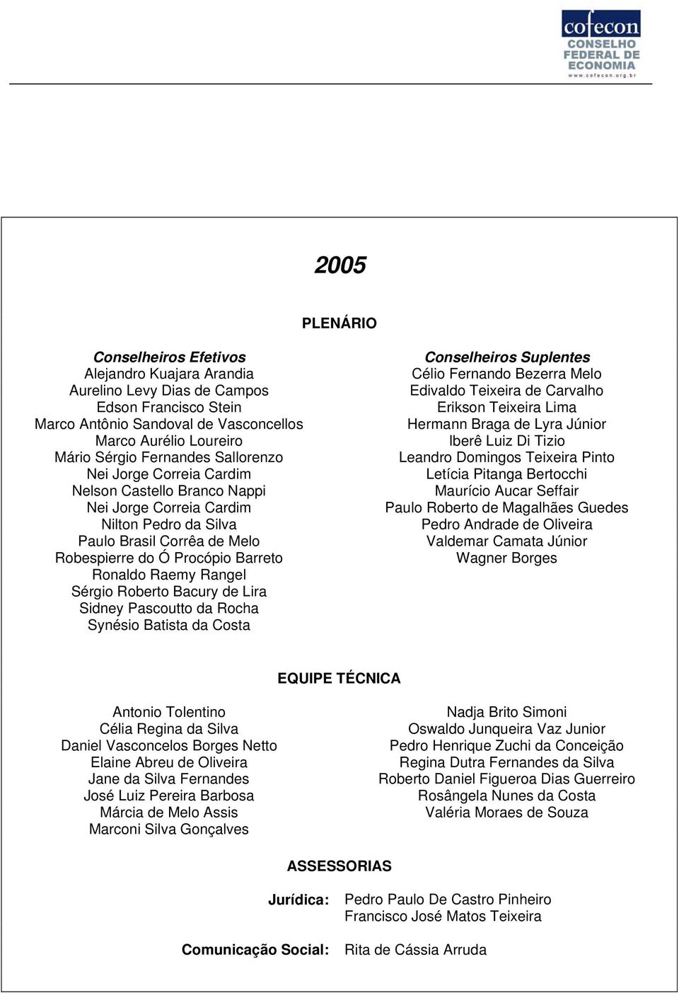 Sérgio Roberto Bacury de Lira Sidney Pascoutto da Rocha Synésio Batista da Costa Conselheiros Suplentes Célio Fernando Bezerra Melo Edivaldo Teixeira de Carvalho Erikson Teixeira Lima Hermann Braga