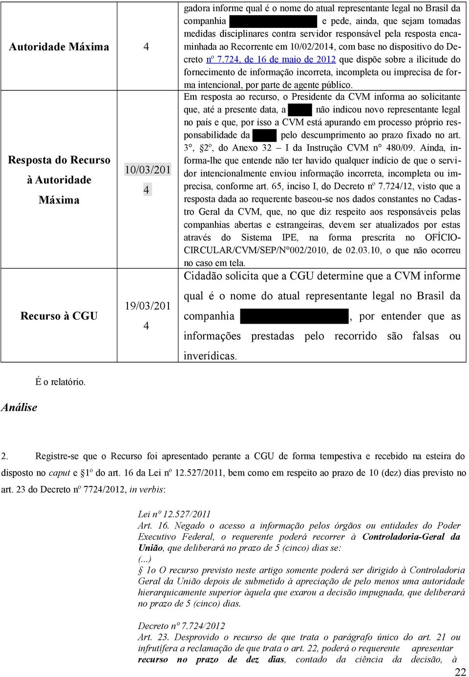 72, de 16 de maio de 2012 que dispõe sobre a ilicitude do fornecimento de informação incorreta, incompleta ou imprecisa de forma intencional, por parte de agente público.