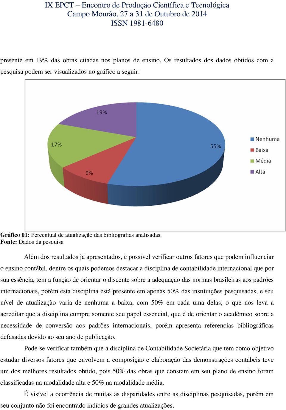 Fonte: Dados da pesquisa Além dos resultados já apresentados, é possível verificar outros fatores que podem influenciar o ensino contábil, dentre os quais podemos destacar a disciplina de