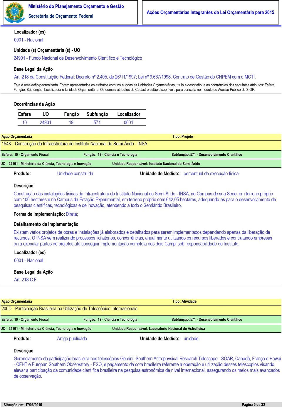 Foram apresentados os atributos comuns a todas as Unidades Orçamentárias, título e descrição, e as ocorrências dos seguintes atributos: Esfera, Função, Subfunção, Localizador e Unidade Orçamentária.