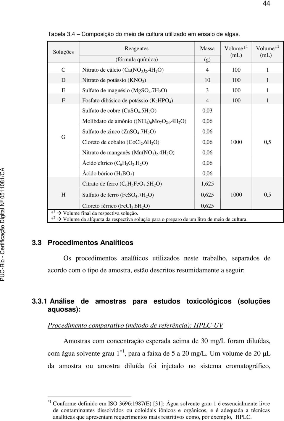 5H 2 O) 0,03 Molibdato de amônio ((NH 4 ) 6 Mo 7 O 24.4H 2 O) 0,06 Sulfato de zinco (ZnSO 4.7H 2 O) 0,06 loreto de cobalto (ol 2.6H 2 O) 0,06 Nitrato de manganês (Mn(NO 3 ) 2.