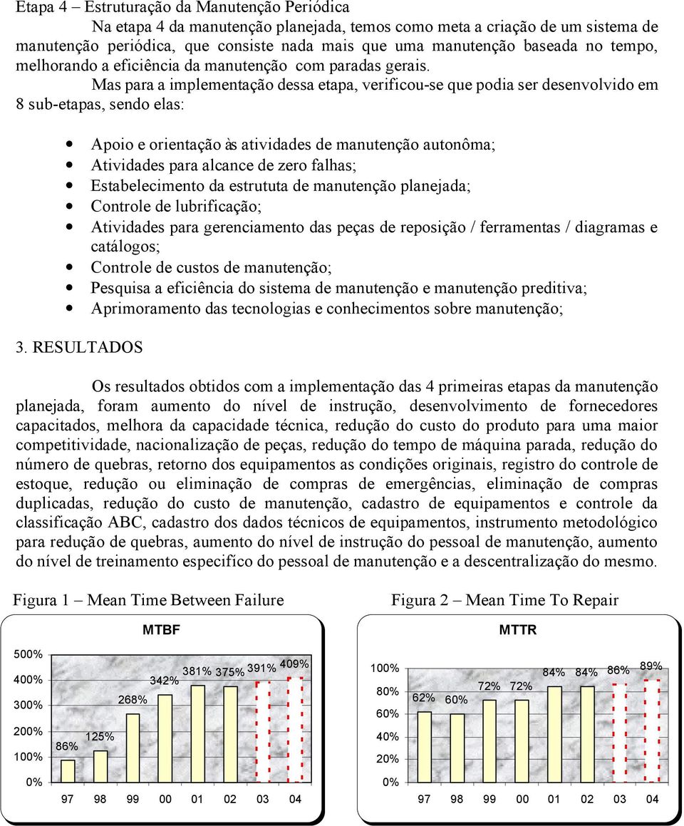 Mas para a implementação dessa etapa, verificou-se que podia ser desenvolvido em 8 sub-etapas, sendo elas: Apoio e orientação às atividades de manutenção autonôma; Atividades para alcance de zero