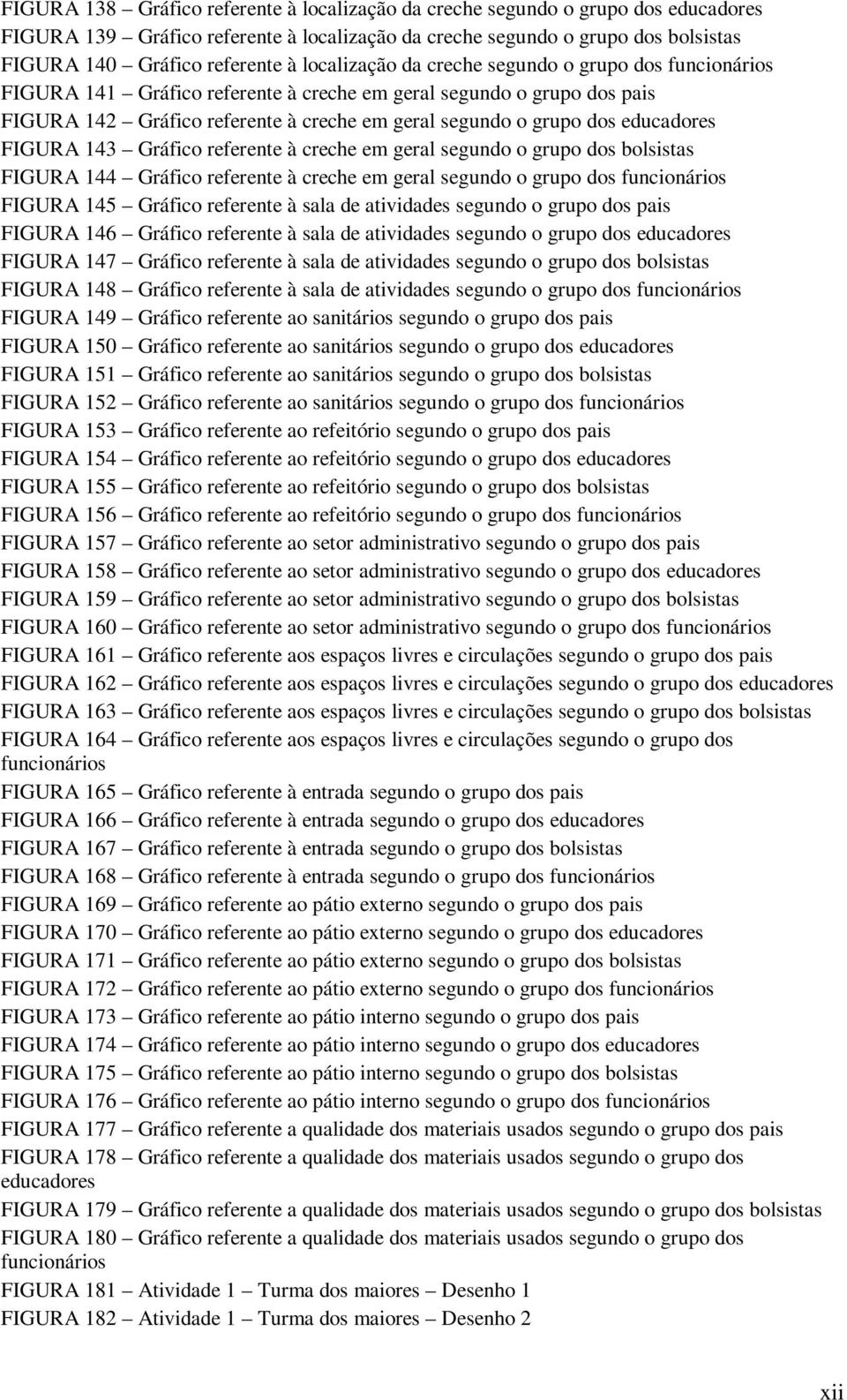 educadores FIGURA 143 Gráfico referente à creche em geral segundo o grupo dos bolsistas FIGURA 144 Gráfico referente à creche em geral segundo o grupo dos funcionários FIGURA 145 Gráfico referente à