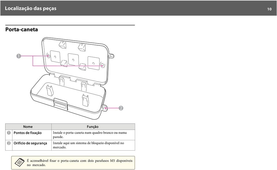 B Orifício de segurança Instale aqui um sistema de bloqueio disponível no