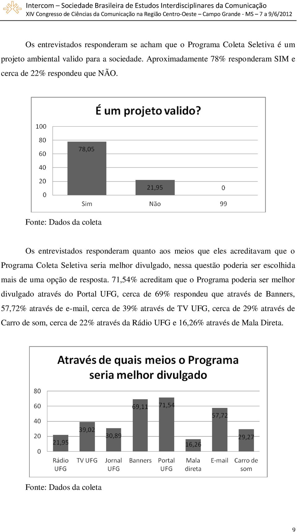 Os entrevistados responderam quanto aos meios que eles acreditavam que o Programa Coleta Seletiva seria melhor divulgado, nessa questão poderia ser escolhida mais de