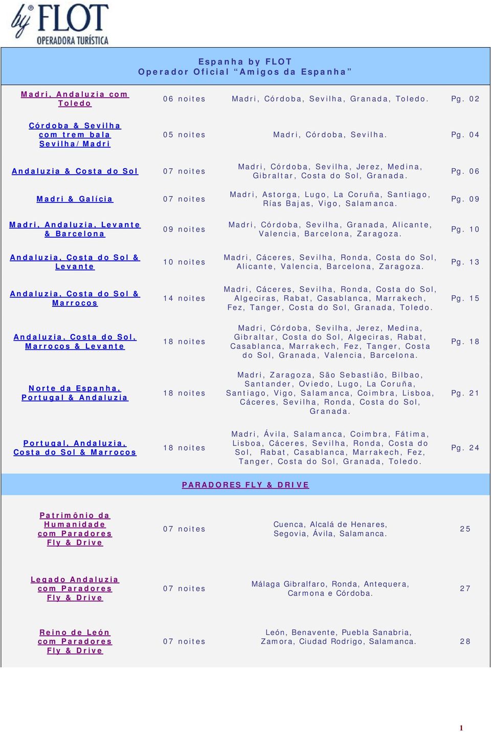 Pg. 06 Madri & Galícia 07 noites Madri, Astorga, Lugo, La Coruña, Santiago, Rías Bajas, Vigo, Salamanca. Pg.