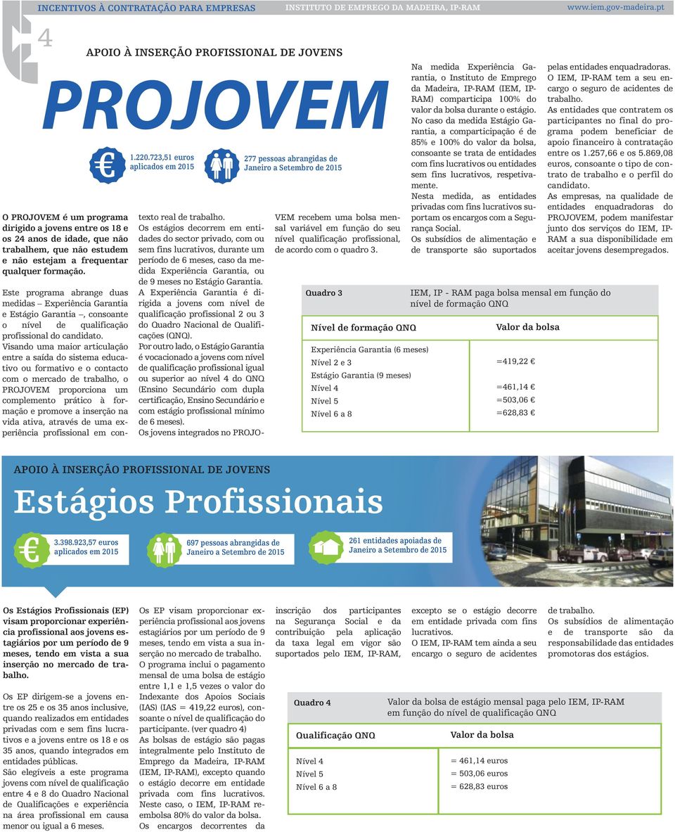 Visando uma maior articulação entre a saída do sistema educativo ou formativo e o contacto com o mercado de trabalho, o PROJOVEM proporciona um complemento prático à formação e promove a inserção na