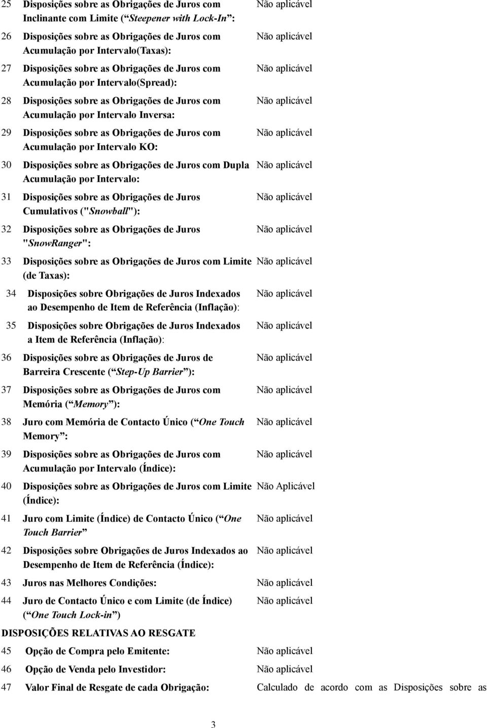 Acumulação por Intervalo KO: 30 Disposições sobre as Obrigações de Juros com Dupla Acumulação por Intervalo: 31 Disposições sobre as Obrigações de Juros Cumulativos ("Snowball"): 32 Disposições sobre