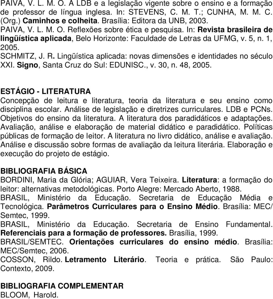 SCHMITZ, J. R. Lingüística aplicada: novas dimensões e identidades no século XXI. Signo, Santa Cruz do Sul: EDUNISC., v. 30, n. 48, 2005.