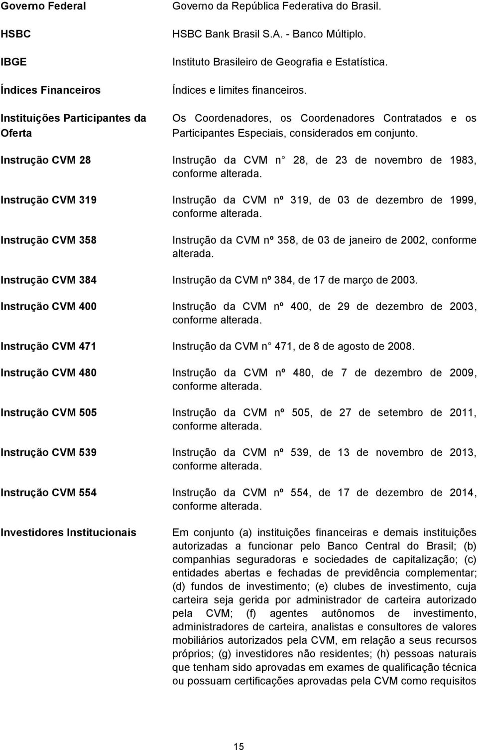 Instrução CVM 28 Instrução da CVM n 28, de 23 de novembro de 1983, conforme alterada. Instrução CVM 319 Instrução da CVM nº 319, de 03 de dezembro de 1999, conforme alterada.