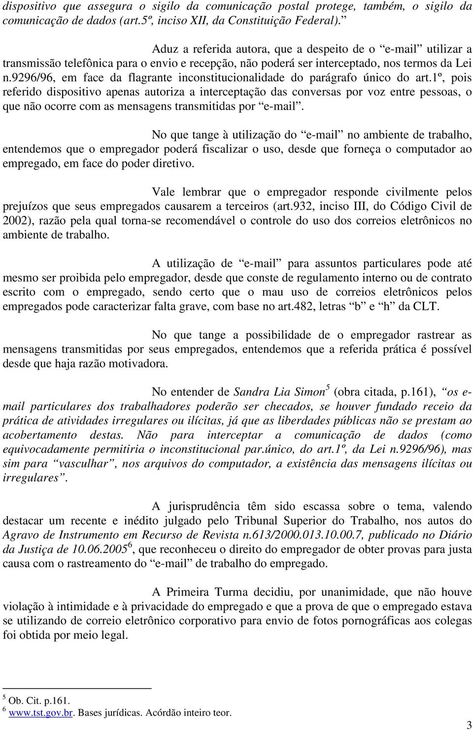 9296/96, em face da flagrante inconstitucionalidade do parágrafo único do art.