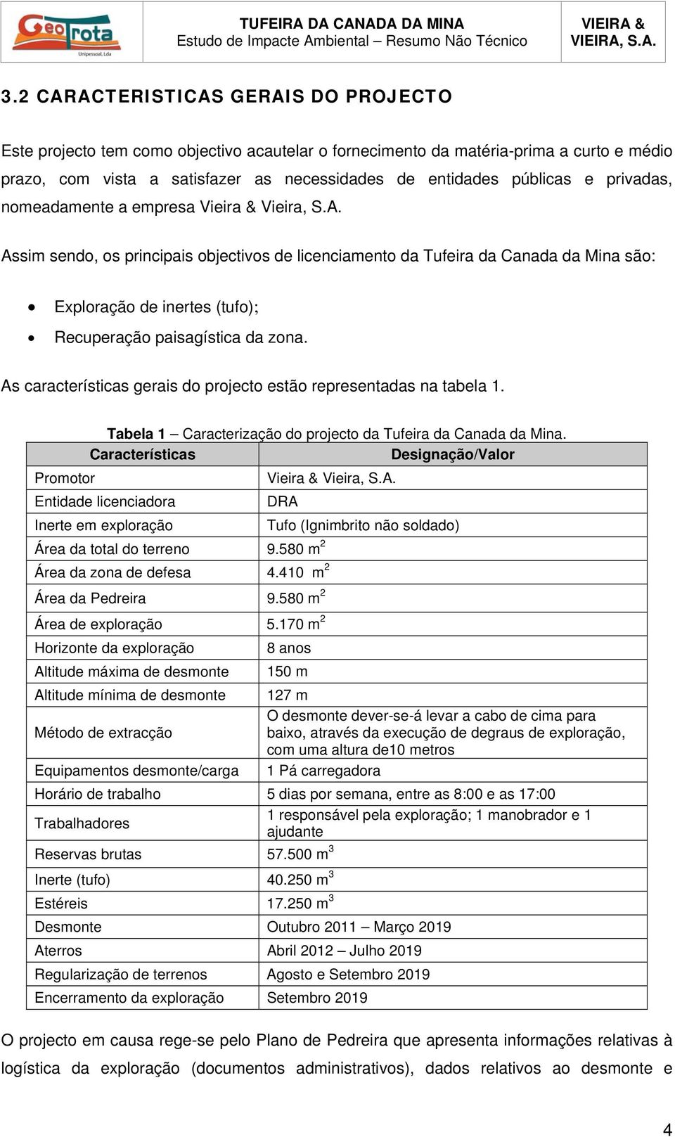 Assim sendo, os principais objectivos de licenciamento da Tufeira da Canada da Mina são: Exploração de inertes (tufo); Recuperação paisagística da zona.