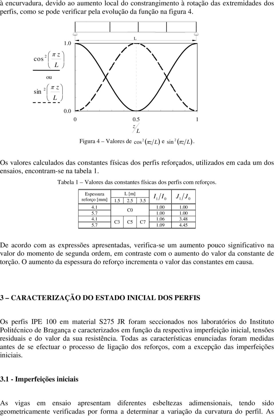 Tbel 1 Vlores ds onstntes físis dos perfis om reforços. L [m] I 1 I 1.5.5 3.5 0 4.1 1.00 1.00 C0 5.7 1.00 1.00 4.1 1.06 3.48 C3 C5 C7 5.7 1.09 4.