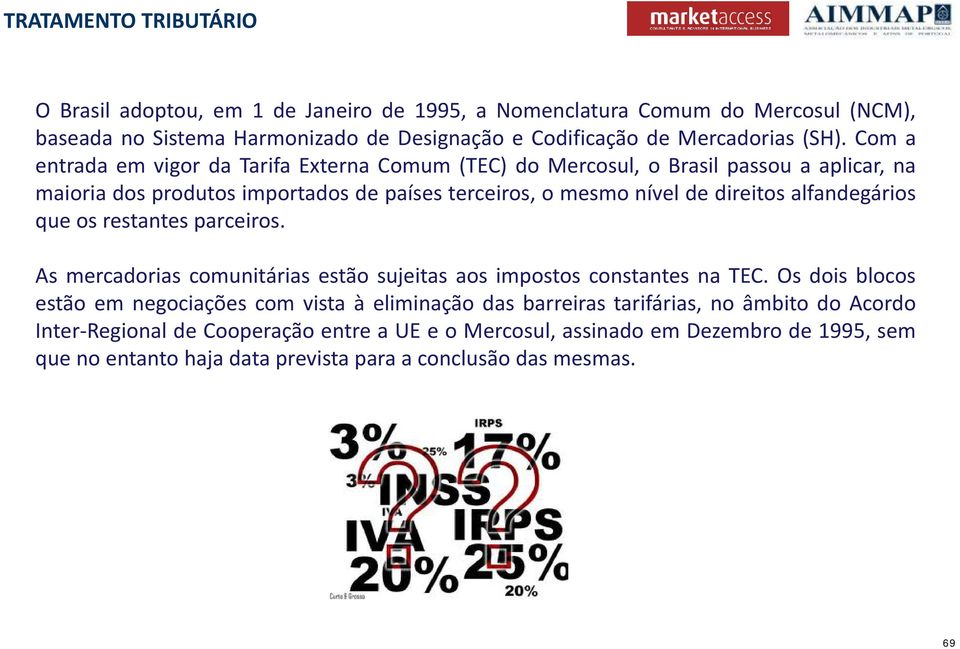 alfandegários que os restantes parceiros. As mercadorias comunitárias estão sujeitas aos impostos constantes na TEC.