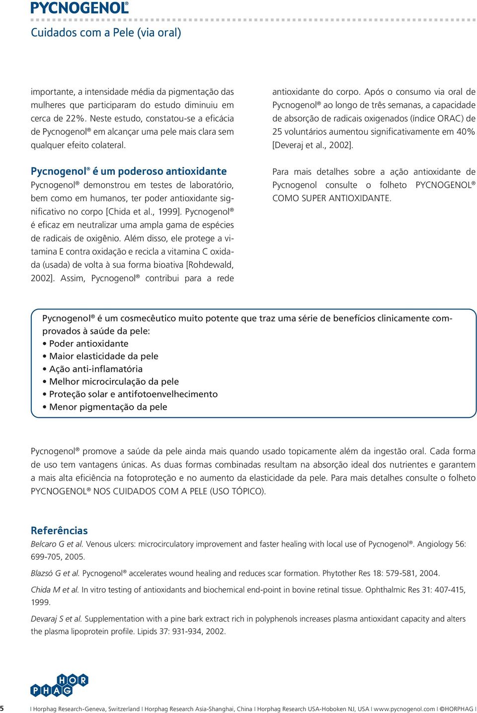 Após o consumo via oral de Pycnogenol ao longo de três semanas, a capacidade de absorção de radicais oxigenados (índice ORAC) de 25 voluntários aumentou significativamente em 40% [Deveraj et al.