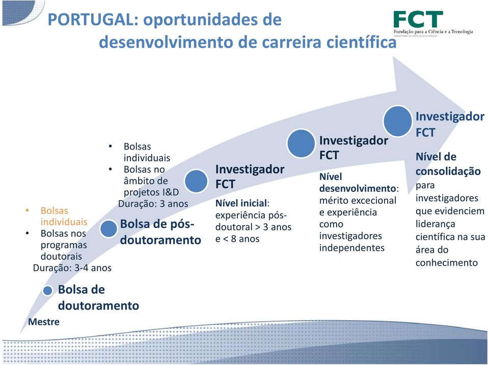 pósdoutoral > 3 anos e < 8 anos Investigador FCT Nível desenvolvimento: mérito excecional e experiência como investigadores independentes